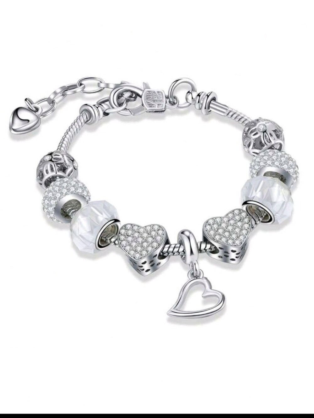 Versatile Women's Heart Pendant Heart Rhinestone Inlaid Beaded Bracelet